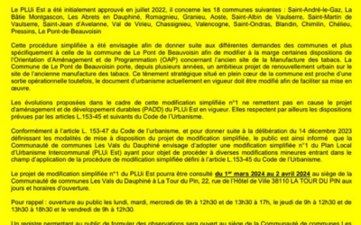 Modification simplifiée N°1 du PLUI est des vals du Dauphiné