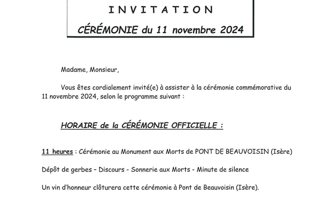Invitation cérémonie du 11 novembre