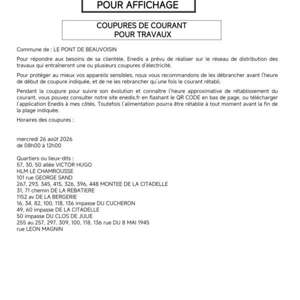 Coupures de courant pour travaux